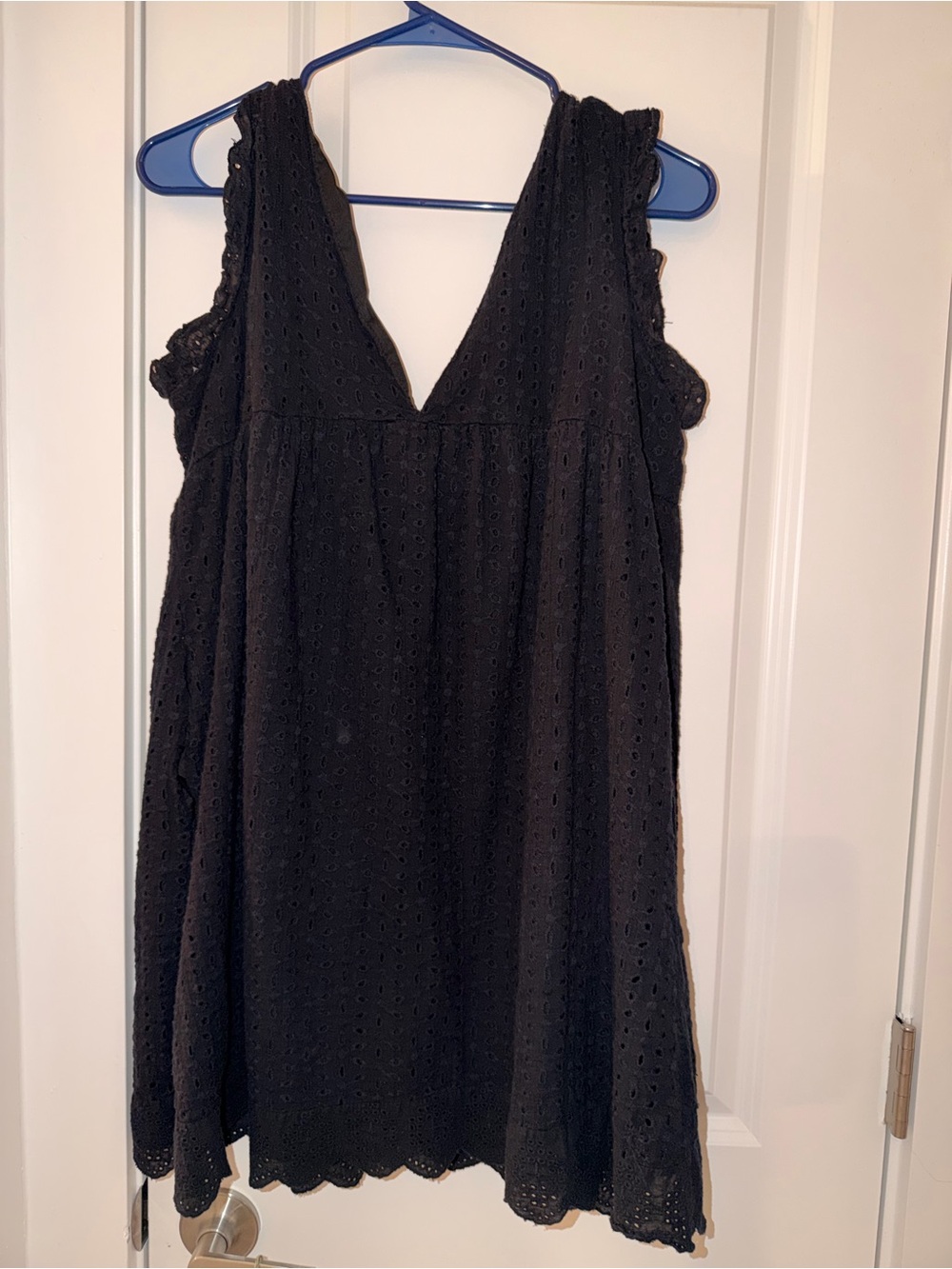 Black Eyelet V-Neck Mini Dress